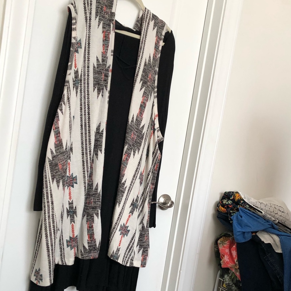 Black long sleeve dress with vest